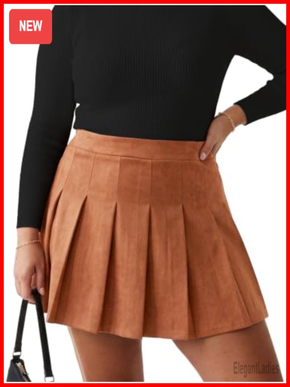 Plus Size Suede Pleated Mini Skort with Pockets & Built-in Shorts
